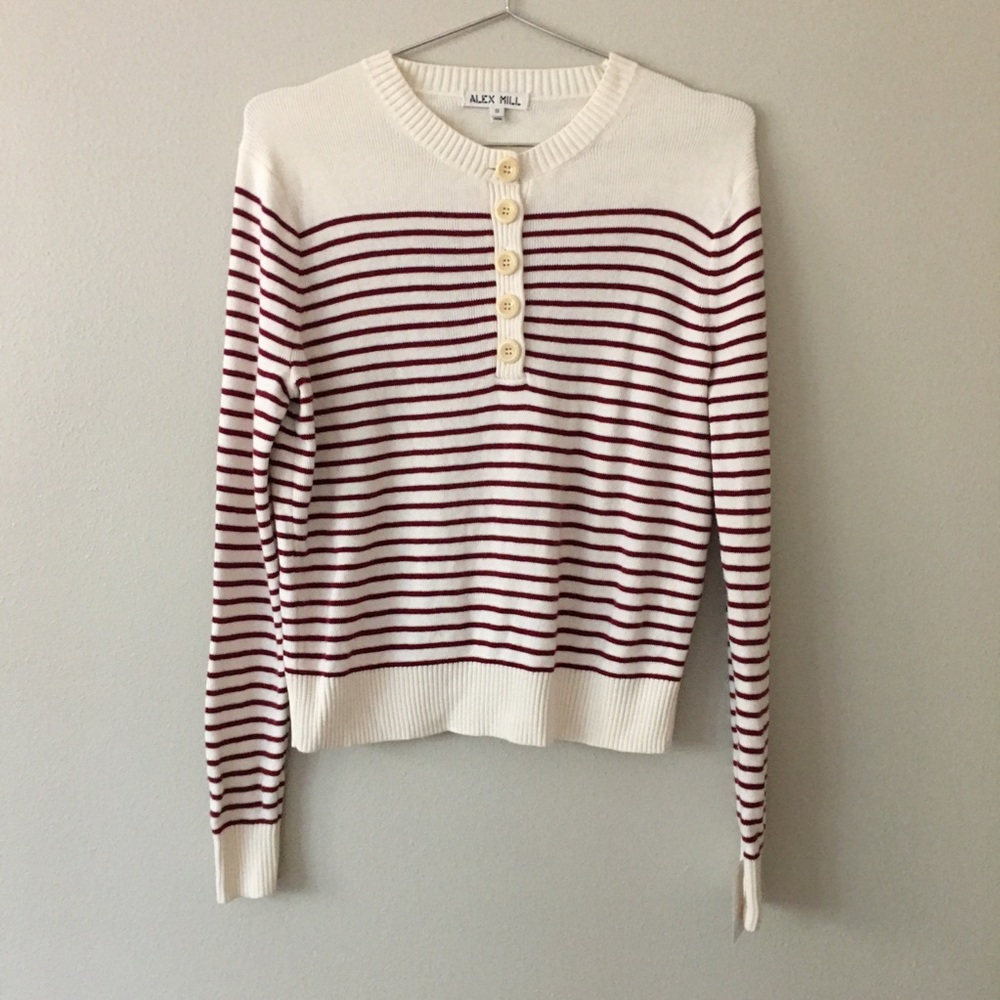 ALEX MILL Wool Blend Stripe Sweater Red/Cream S
